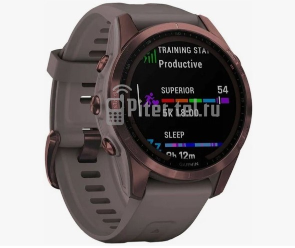 Умные часы Garmin Fenix 7S Sapphire Solar титановый темно-бронзовый с сланцево-серым силиконовым ремешком